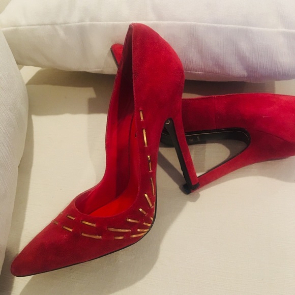 Escarpins Vintage Charles Jourdan Cuir Suédé Rouge - Taille 38, Talon Moyen, Neuf Sans Emballage